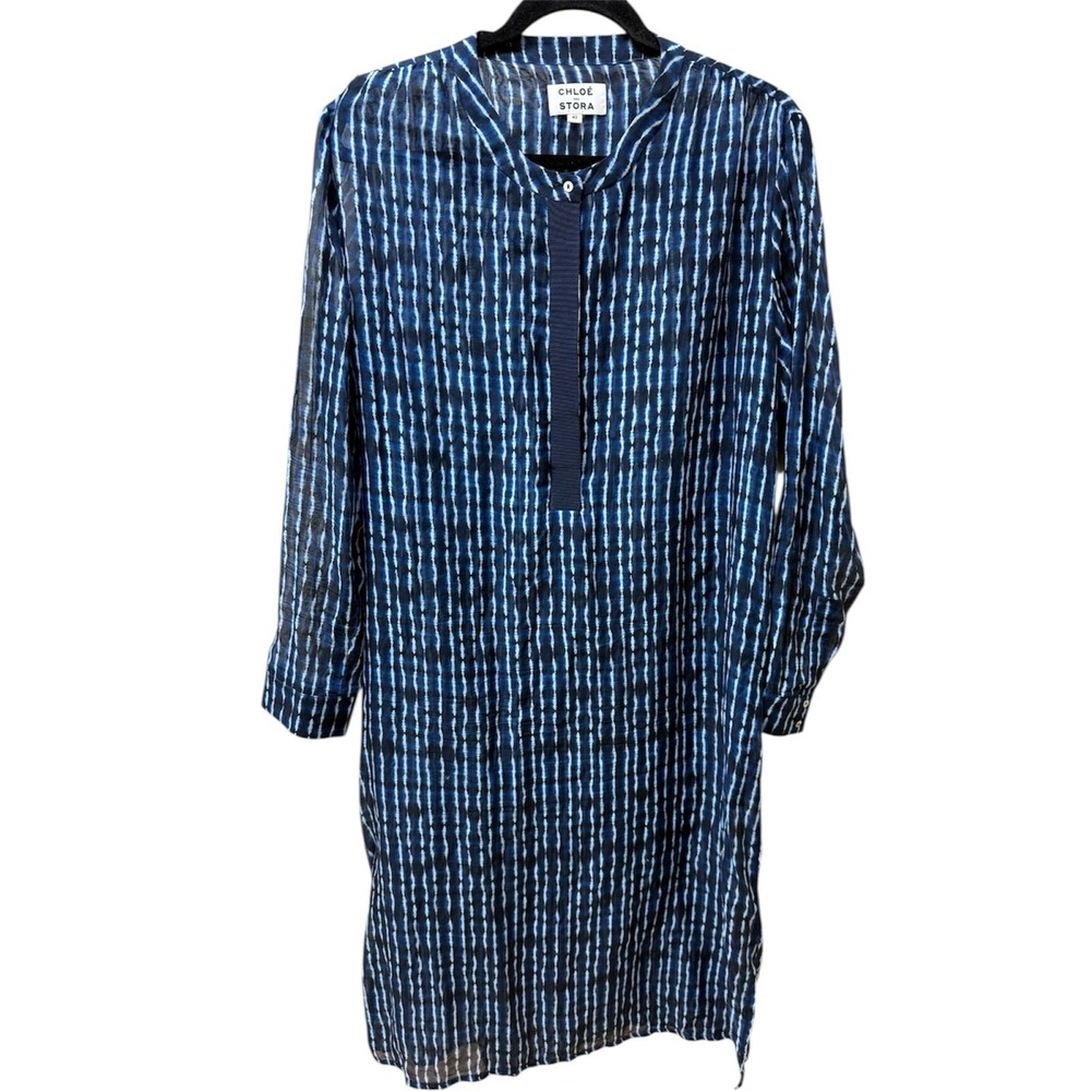 Chloé Stora long-sleeved shirt dress. Blue & white striped. Womens. Sz‎ 42